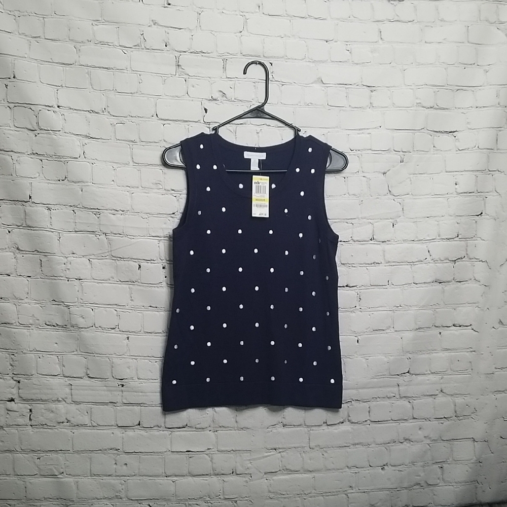 Charter Club Women's Sleeveless Top Navy White Polka Dot Medium NWT